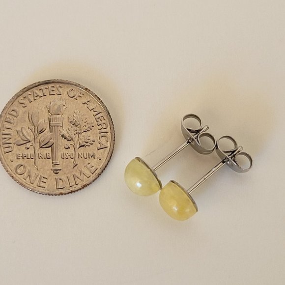 New 6mm Yellow Opal Stud Earrings On 316L SS Posts Hypoallergenic Minimalist - Picture 6 of 6